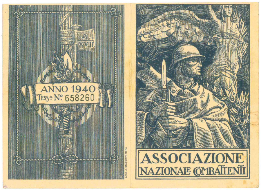 Fronte della tessera di iscrizione all'Associazione Nazionale Combattenti del 1940