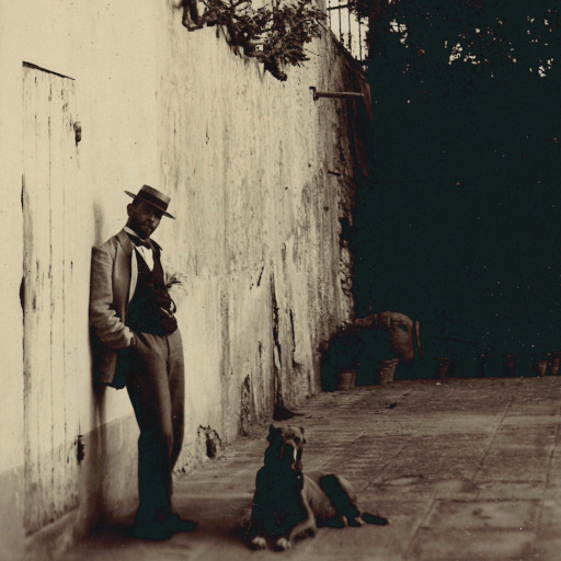 Particolare di Ludolf Verworner con il suo cane nel cortile di Villa Martini a Fiesole, 1901